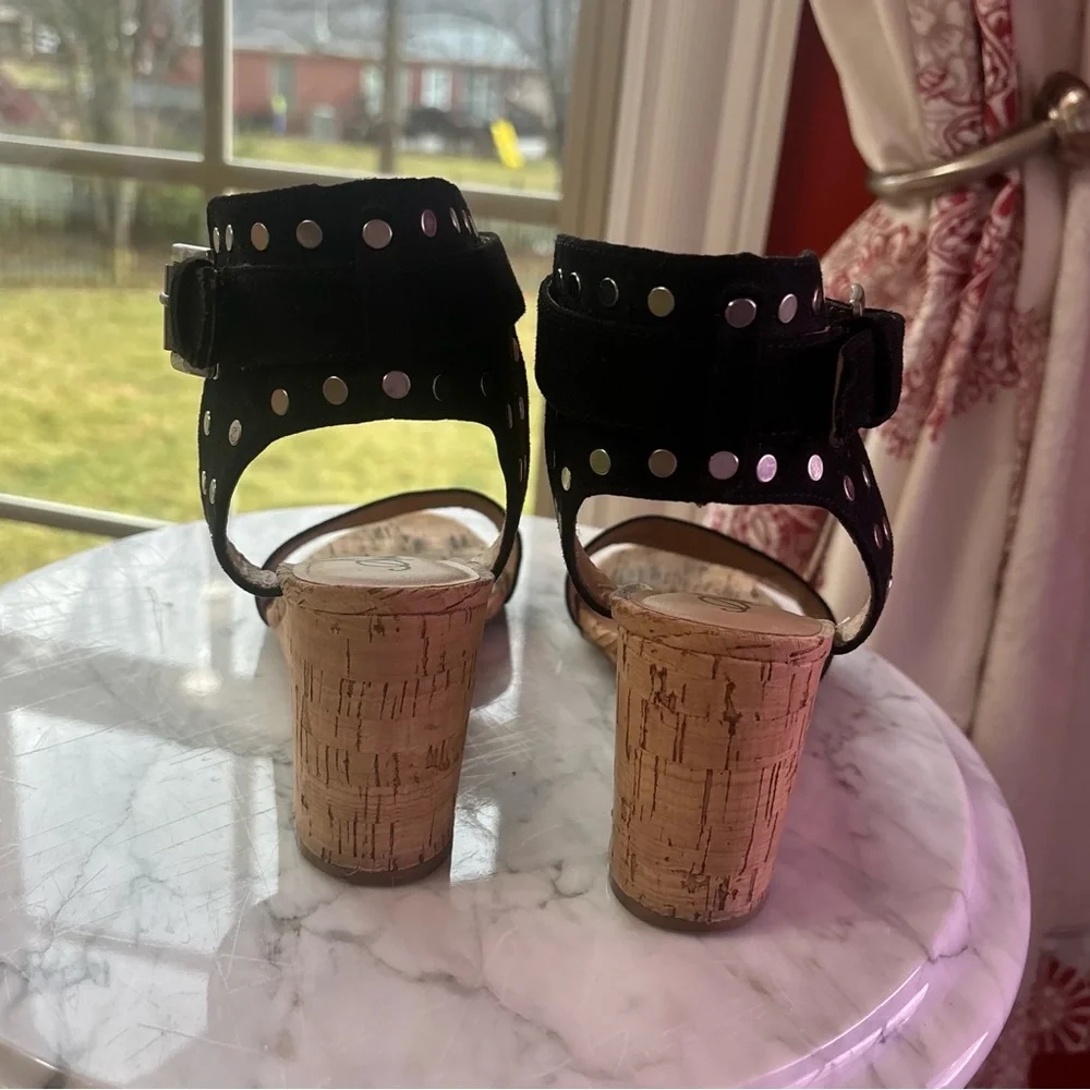 American Rag Black Studded Wedge Sandals Cork Heel Size 8